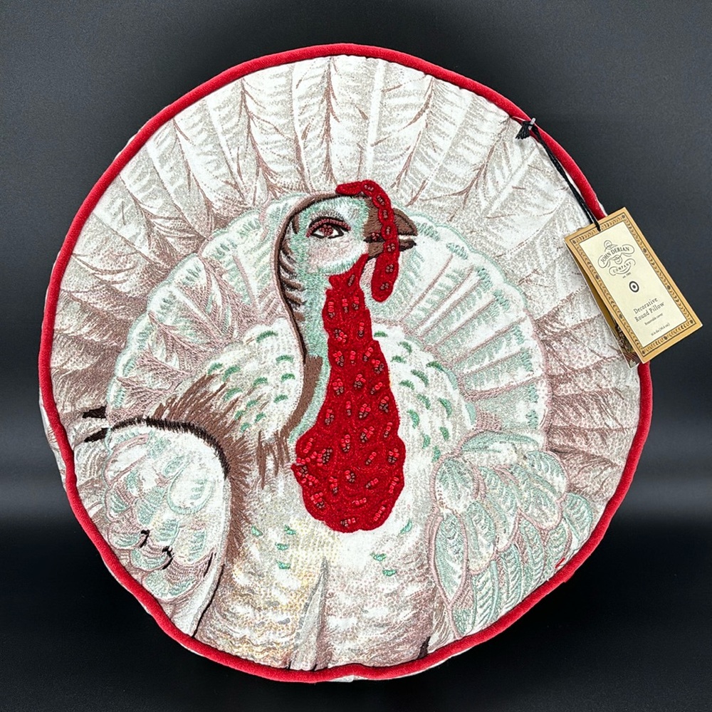 NWT John Derian for Target Beaded Round Turkey Decorative Pillow